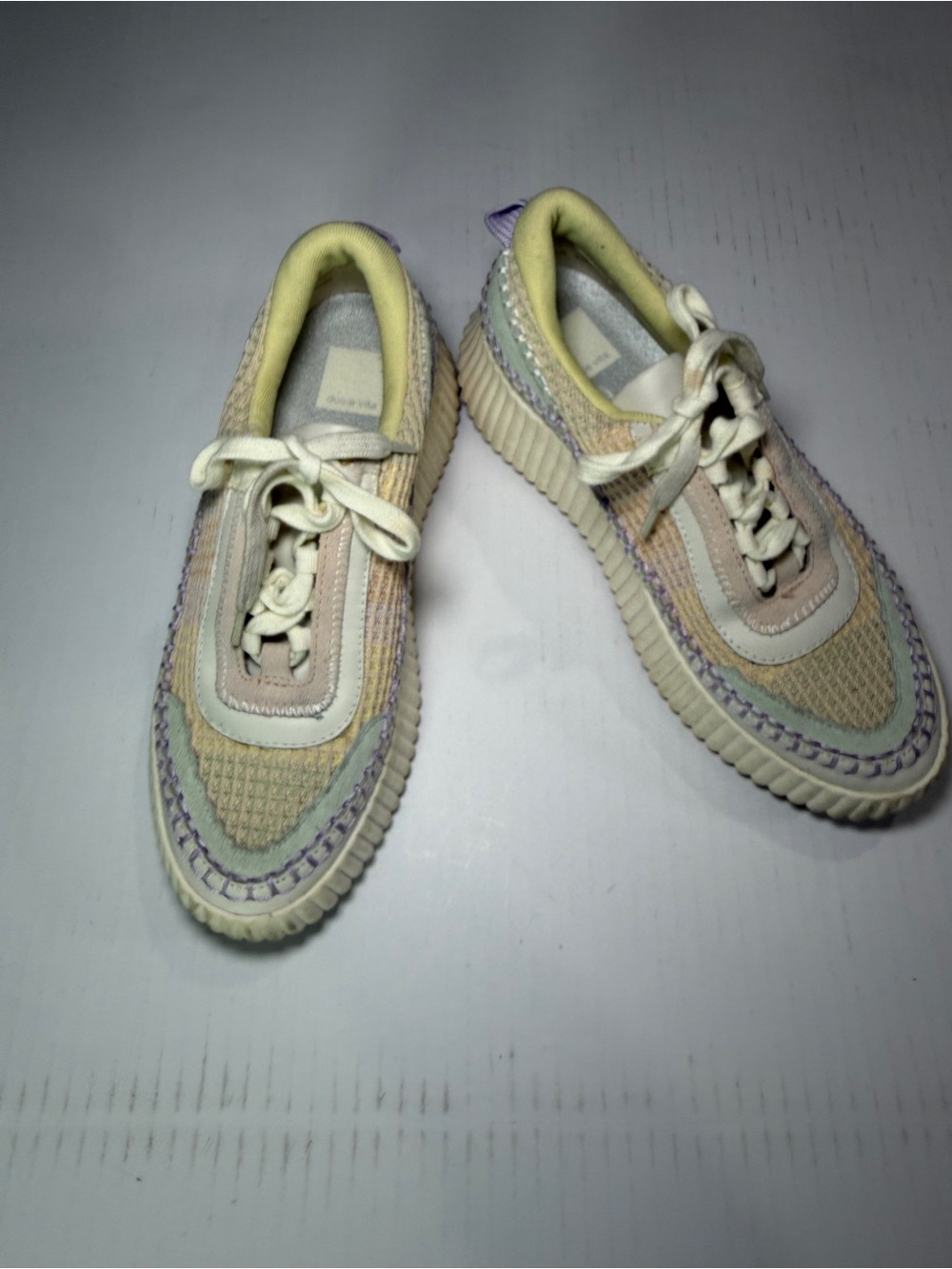 Dolce Vita Cream Sneakers with Pastel Yellow and Lavender Accents